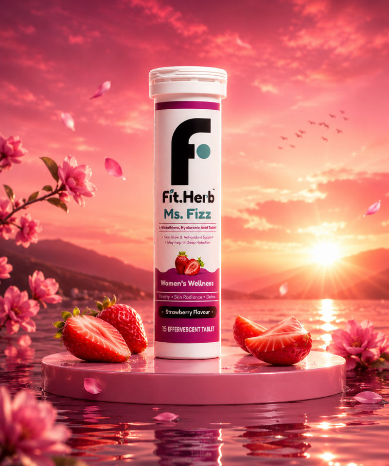 FitHerb Ms. Fizz Women's Wellness Effervescent Tablets with L-Glutathione & Hyaluronic Acid | Supports Hormonal Balance, PCOS/PCOD, Skin Glow, Hydration, Detox & Daily Vitality | 15 Tablets
