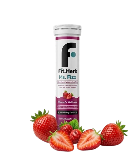 FitHerb Ms. Fizz Women's Wellness Effervescent Tablets with L-Glutathione & Hyaluronic Acid | Supports Hormonal Balance, PCOS/PCOD, Skin Glow, Hydration, Detox & Daily Vitality | 15 Tablets